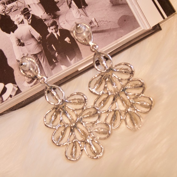 Silver Rhinestone Statement Earrings - Picture 2 of 2